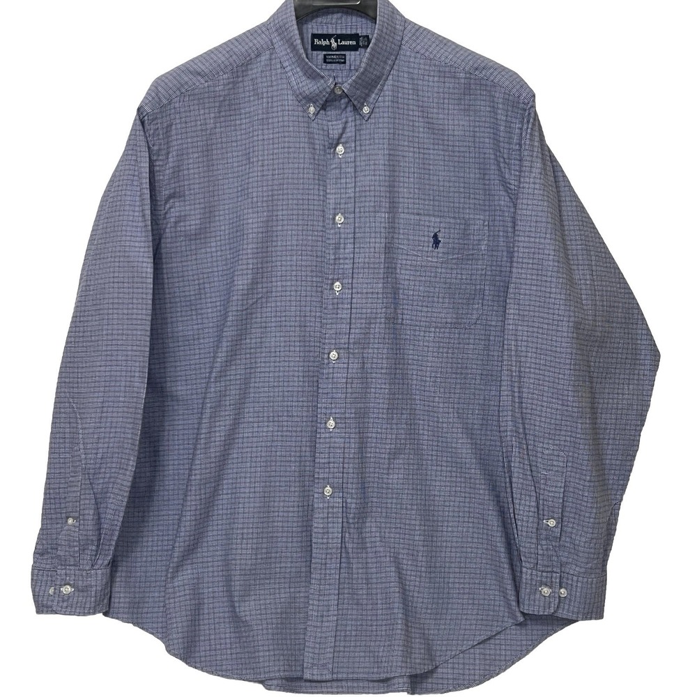 Polo Ralph Lauren Yarmouth Oxford Button Long Sleeve Check Blue Shirt 17.5 36/37